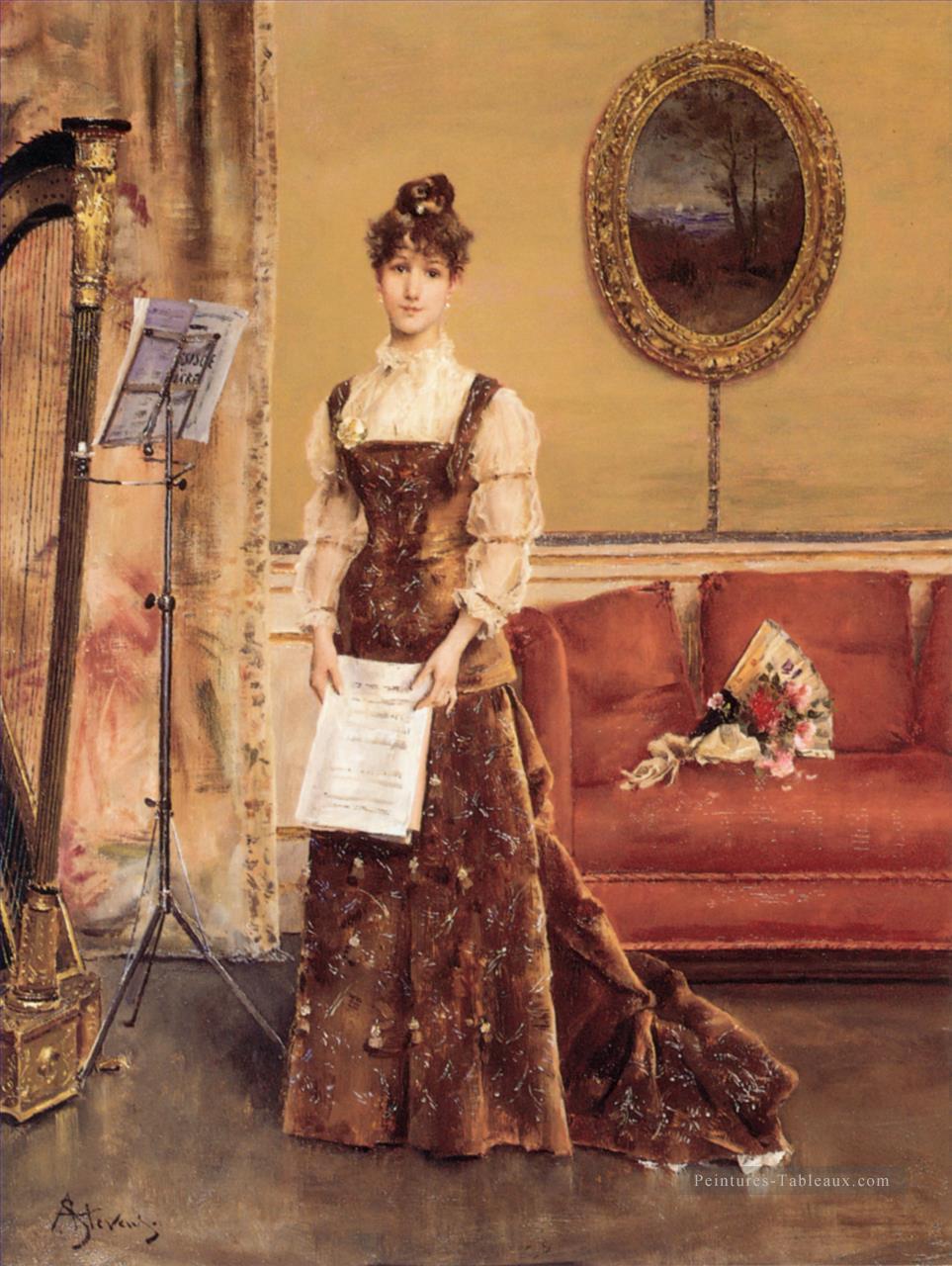 Le Femme à la Harpe Dame Peintre Belge Alfred Stevens Peintures à l'huile